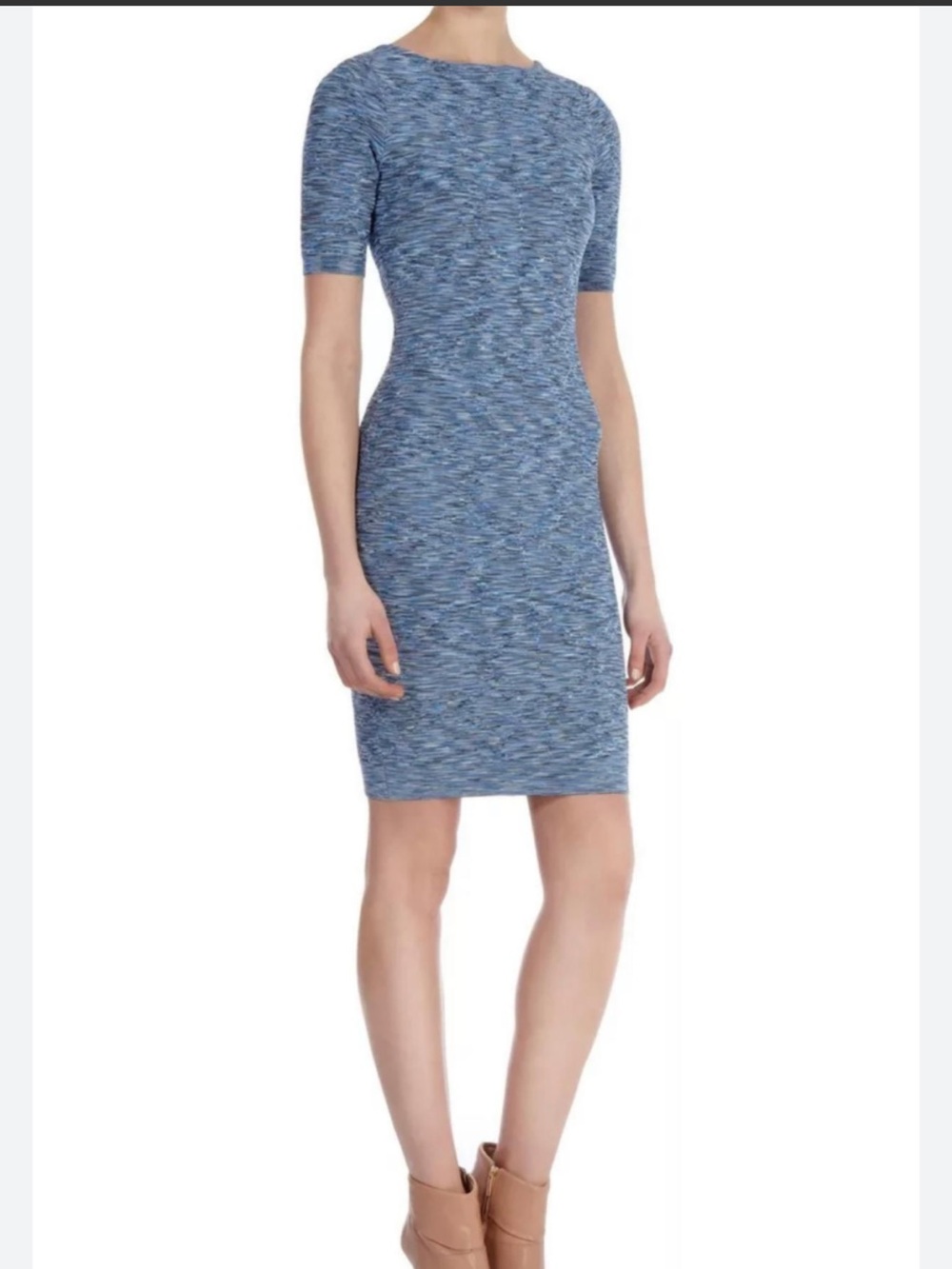 Karen Millen Size 1 Blue Textured Knit Bodycon Midi Dress Stretch